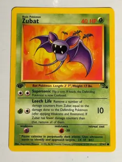 Pokemon zubat 57/62 1st Edition Fossil Set NON HOLO TCG WOTC * NEVER PLAYED NM - Image 1