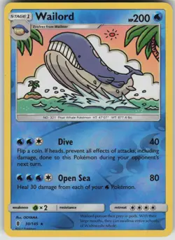 Pokemon TCG Wailord Rare Reverse Holo SM - Guardians Rising 30/145 - Image 1