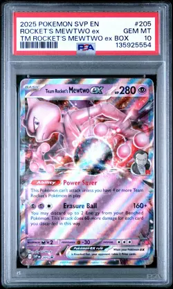 2025 POKEMON SVP EN-SV BLACK STAR PROMO #205 TEAM ROCKET'S MEWTWO EX PSA 10 - Image 1