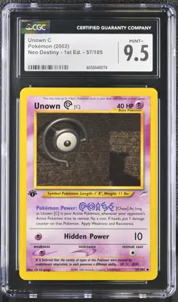 CGC 9.5 MINT+ Unown C Neo Destiny 1st Edition 57/105 Pokemon Card - Image 1