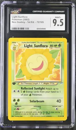 CGC 9.5 MINT+ Light Sunflora Neo Destiny 1st Edition 72/105 Pokemon Card - Image 1