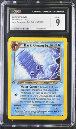CGC 9 MINT Dark Omanyte Neo Destiny 1st Edition 37/105 Pokemon Card - Image 1