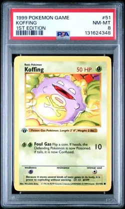 Base Set 1st Edition KOFFING #51/102 PSA 8 1999 Pokemon Card Game - Image 1