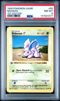 Base Set 1st Edition NIDORAN #55/102 PSA 8 1999 Pokemon Card Game - Image 1