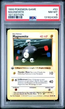 Base Set 1st Edition MAGNEMITE #53/102 PSA 8 1999 Pokemon Card Game - Image 1