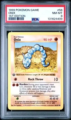 Base Set 1st Edition Onix #56/102 PSA 8 1999 Pokemon Card Game - Image 1