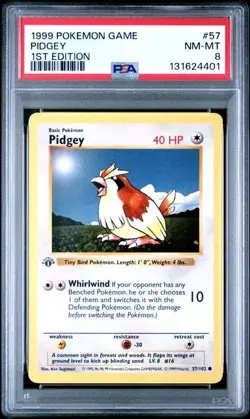 Base Set 1st Edition PIDGEY #57/102 PSA 8 1999 Pokemon Card Game - Image 1