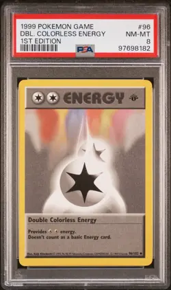 Base Set 1st Edition DOUBLE COLORLESS ENERGY #96/102 PSA 8 1999 Pokemon Card - Image 1