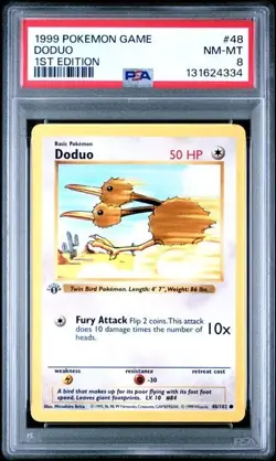 Base Set 1st Edition DODUO #48/102 PSA 8 1999 Pokemon Card Game - Image 1