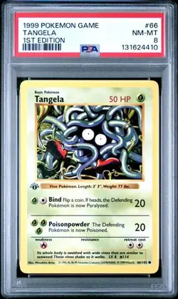 Base Set 1st Edition TANGELA #66/102 PSA 8 1999 Pokemon Card Game - Image 1