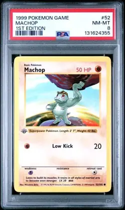 Base Set 1st Edition MACHOP #52/102 PSA 8 1999 Pokemon Card Game - Image 1
