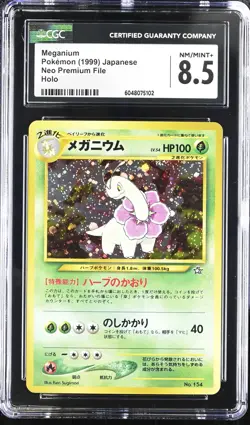 CGC 8.5 Meganium 1999 Neo Premium File Japanese 154 Holo Pokemon Card - Image 1