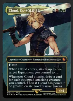 ***Surge FOIL Borderless Cloud, Ex-SOLDIER*** MTG Final Fantasy Kid Icarus - Image 1