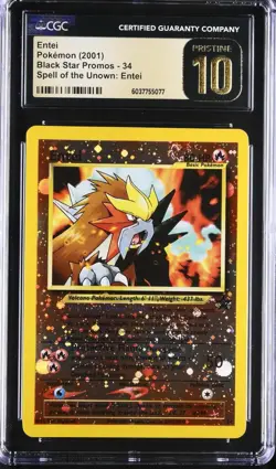2001 Entei 34 Reverse Holo Pokemon Movie 3 Promo Double Swirls CGC 10 Pristine - Image 1