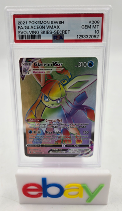 Pokemon SWSH Evolving Skies Glaceon VMAX Secret Rainbow 208/203 PSA 10 - Image 1