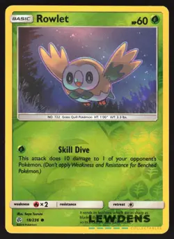 Rowlet - 18/236 - Reverse Holo Common - Cosmic Eclipse - Pokemon Card - Image 1