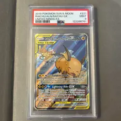 Pokemon Raichu & Alolan Raichu GX - 221/236 2019 Unified Minds Full Art - PSA 9 - Image 1