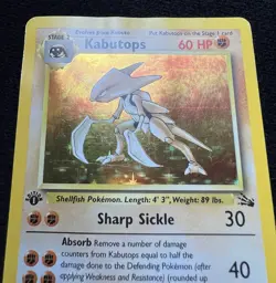 Kabutops 9/62 Fossil 1st Edition Holo Pokemon TCG Card - HP - Image 3