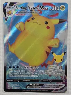 Pokemon Surfing Pikachu VMAX ⭐ 009/025 Holo Rare VMAX Celebrations 2021 NM - Image 1