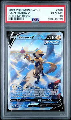 2021 POKEMON SWORD & SHIELD CHILLING REIGN #166 FULL ART/ZERAORA V PSA 10 - Image 1