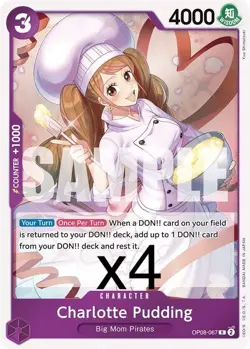 4X One Piece Card Game Charlotte Pudding OP08-067 Rare NM - Image 1