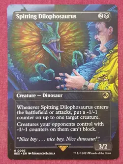 Magic The Gathering JURASSIC WORLD SPITTING DILOPHOSAURUS black card MTG - Image 1