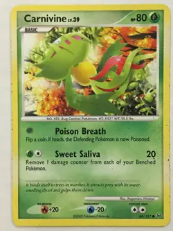 Pokemon Card Carnivine LV. 39 - 2009 Platinum Base Set 68/127 Common - Image 1