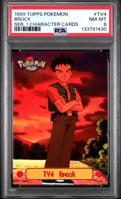 1999 TOPPS POKEMON SERIES 1 CHARACTER CARDS #TV4 BROCK PSA 8 - Image 1