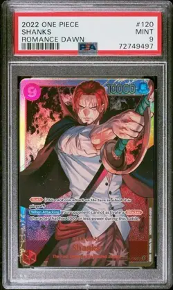 PSA 9 Romance Dawn Shanks OP01-120 Secret Rare One Piece Card Game Mint - Image 1