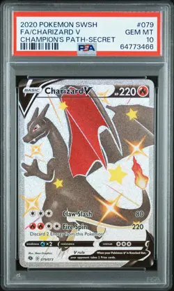 2020 POKEMON SWORD & SHIELD CHAMP'S PATH SECRET #079 FULL ART/CHARIZARD V PSA 10 - Image 1