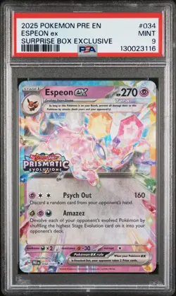 2025 POKEMON PRE EN-PRISMATIC EVOLUTIONS SURPRISE BOX EXCLUSIVE ESPEON EX PSA 9 - Image 1