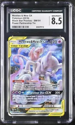 Mewtwo & Mew GX Black Star Promo CGC 8.5 Pokemon (2019) Partnership Tin #SM191 - Image 1
