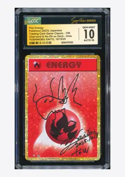 Pokemon CGC 10 GEM MINT AUTO 10 Fire Energy Yoshinobu Saito 2023 #FIR CLL JPN - Image 1
