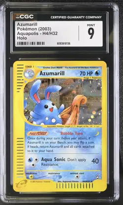 CGC 9 MINT Azumarill 2003 Aquapolis H4/H32 Holo Pokemon Card - Image 1