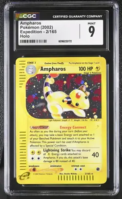 CGC 9 MINT Ampharos 2002 Expedition 2/165 Holo Pokemon Card - Image 1