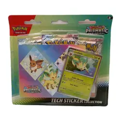 Prismatic Evolutions Tech Sticker Collection Pokemon Leafeon 3 Packs Included - Image 1