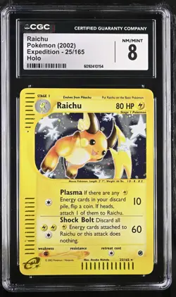 CGC 8 Raichu 2002 Expedition 25/165 Holo Pokemon Card - Image 1