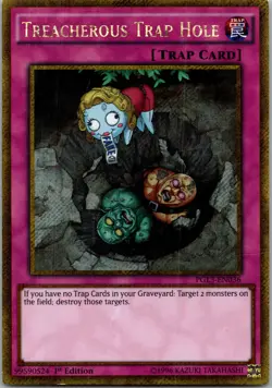 Yugioh Treacherous Trap Hole PGL3-EN036 1st Edition Gold Secret Rare NM - Image 1