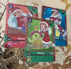 Sealed Digimon Card Game Set Of 3 Palmon Biyomon Gomamon Winter Holiday - Image 1