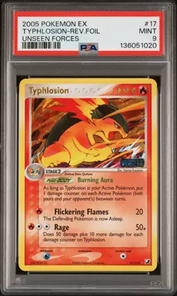 2005 POKEMON EX UNSEEN FORCES #17 TYPHLOSION-REVERSE FOIL PSA 9 - Image 1