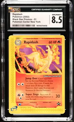 RAPIDASH 51 POKEMON CENTER NEW YORK BLACK STAR PROMOS POKEMON CGC 8.5 NM/MINT+ - Image 1