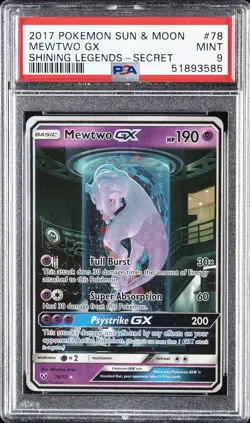 2017 POKEMON SUN & MOON SHINING LEGENDS SECRET #78 MEWTWO GX PSA 9 - Image 1