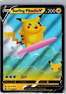 Surfing Pikachu V 008/025 Celebrations - Pokemon Card - NM - Image 1