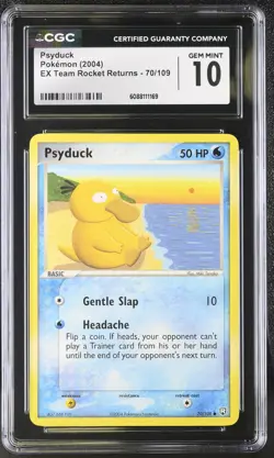 CGC 10 GEM MINT Psyduck 2004 EX Team Rocket Returns 70/109 Pokemon Card - Image 1