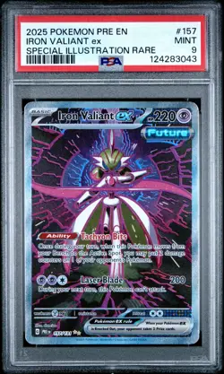 2025 Pokemon Iron Valiant ex #157/131 Prismatic Evolutions SIR Holo PSA 9 - Image 1