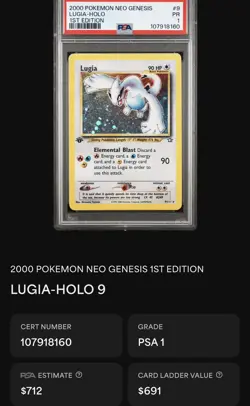 Pokemon 2000 Neo Genesis - 1st Edition - #9 Lugia - Holographic - PR - PSA 1 - Image 3