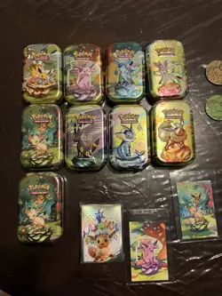 Pokemon TCG Prismatic Evolutions Eeveelution Lot- Empty Mini Tins, Coins & Extra - Image 2