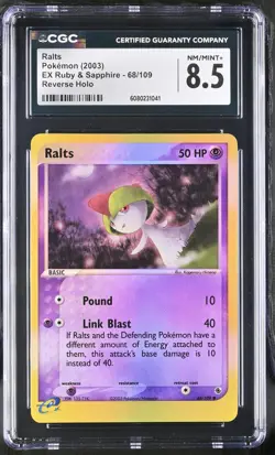 CGC 8.5 Ralts 2003 EX Ruby & Sapphire 68/109 Reverse Holo Pokemon Card - Image 1