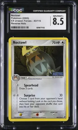 CGC 8.5 Noctowl 2005 EX Unseen Forces 43/115 Reverse Holo STAMPED Pokemon Card - Image 1