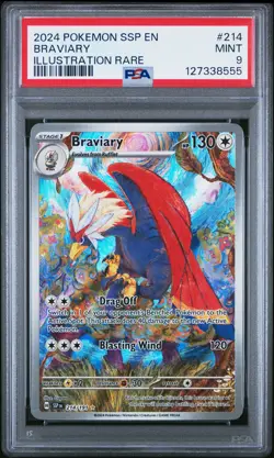 2024 POKEMON SSP EN-SURGING SPARKS ILLUSTRATION RARE #214 BRAVIARY PSA 9 - Image 1